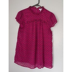 CAROLINA BELLE‎ Bright Pink Montreal Blouse Ruffle Cap Sleeves Pullover Top
